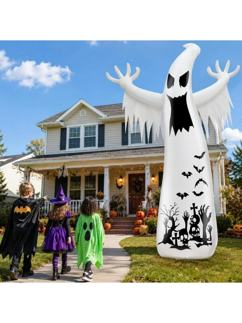Giant 14 Ft Halloween Inflatable Ghost Decoration with Flame Light for Outdoor